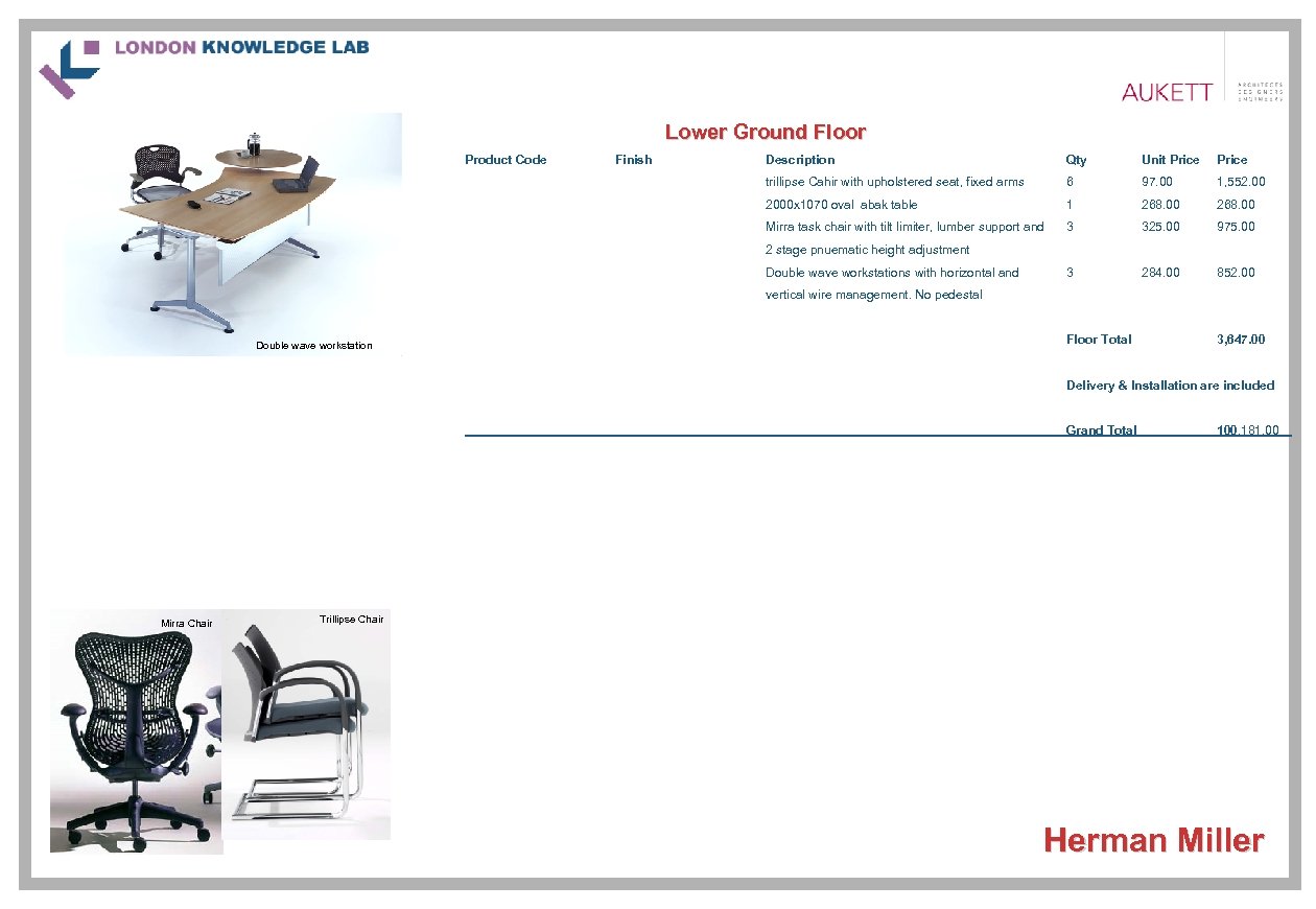 Lower Ground Floor Product Code Finish Description Qty Unit Price trillipse Cahir with upholstered