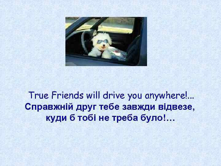 True Friends will drive you anywhere!. . . Справжній друг тебе завжди відвезе, куди