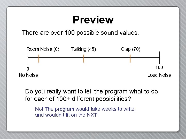 Preview There are over 100 possible sound values. Room Noise (6) Talking (45) Clap