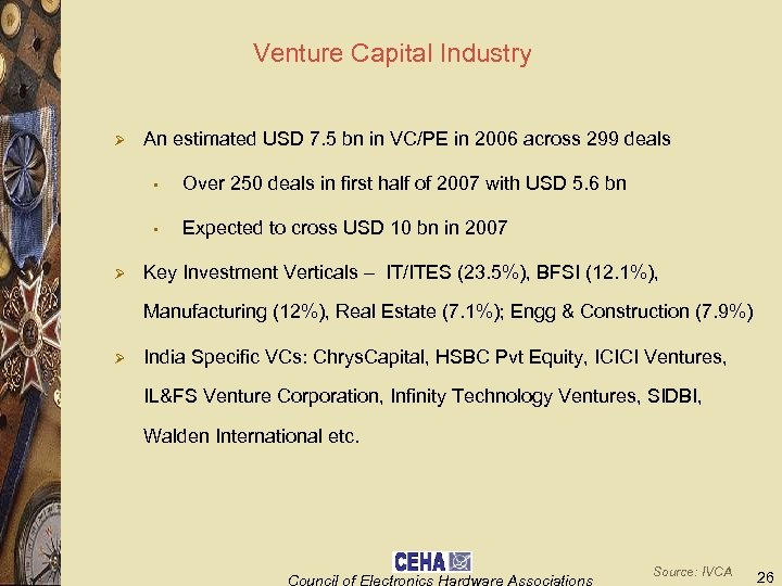 Venture Capital Industry Ø An estimated USD 7. 5 bn in VC/PE in 2006