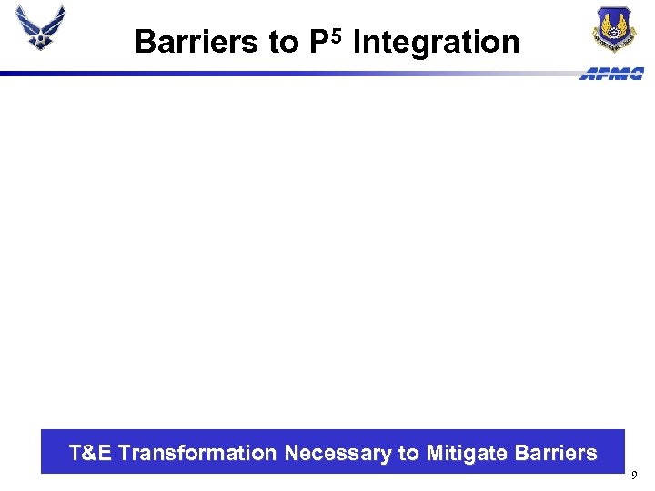 Barriers to P 5 Integration Purpose Competing stakeholder mission statements Programmatic self interest People