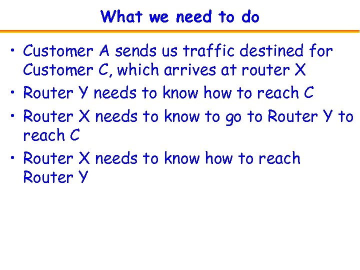 What we need to do • Customer A sends us traffic destined for Customer