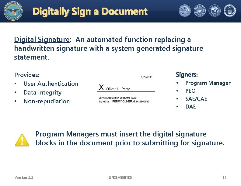 Electronic Coordination Document Digitally Sign a Tool Office of the Under Secretary of Defense