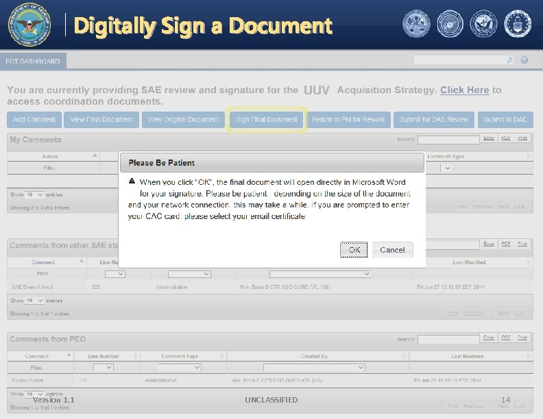 Electronic Coordination Document Digitally Sign a Tool Office of the Under Secretary of Defense