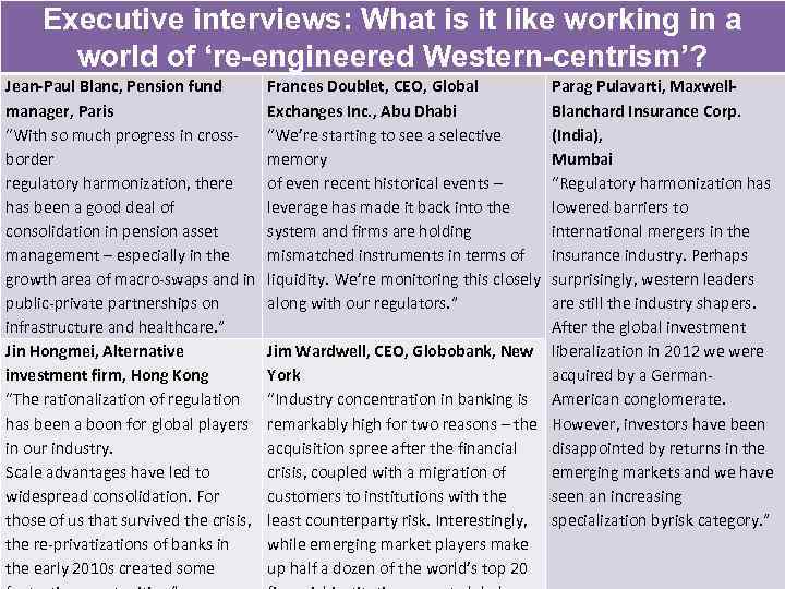 Executive interviews: What is it like working in a world of ‘re-engineered Western-centrism’? Jean-Paul