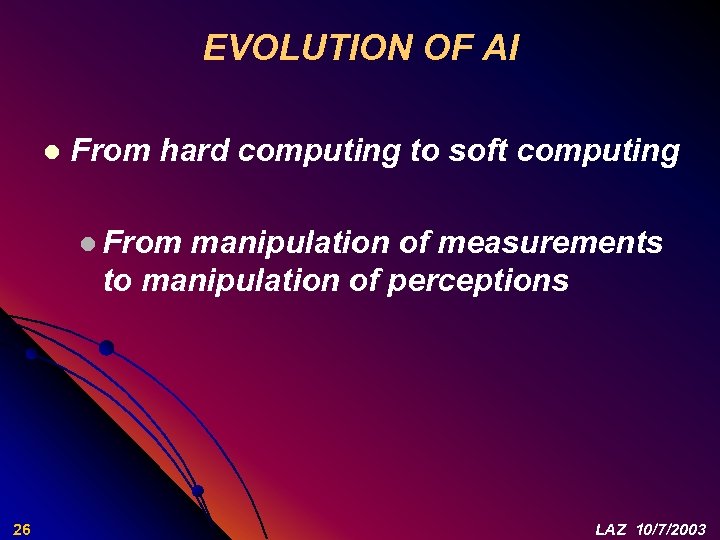 EVOLUTION OF AI l From hard computing to soft computing l From manipulation of