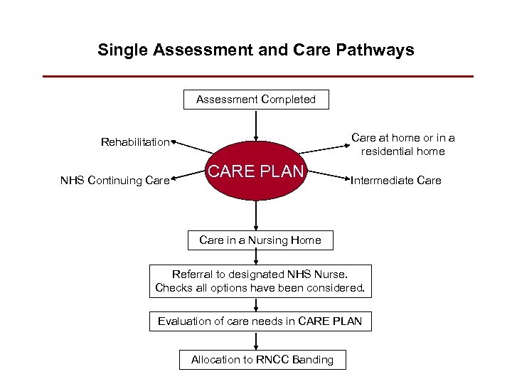 Single Assessment and Care Pathways Assessment Completed Care at home or in a residential