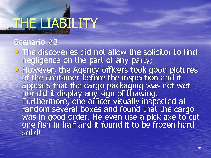 THE LIABILITY Scenario #3 • The discoveries did not allow the solicitor to find