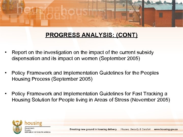 PROGRESS ANALYSIS: (CONT) • Report on the investigation on the impact of the current