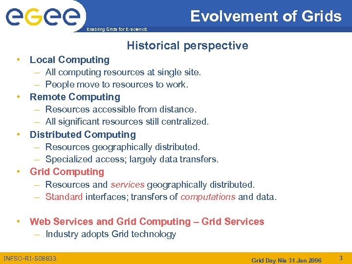 Evolvement of Grids Enabling Grids for E-scienc. E Historical perspective • Local Computing –