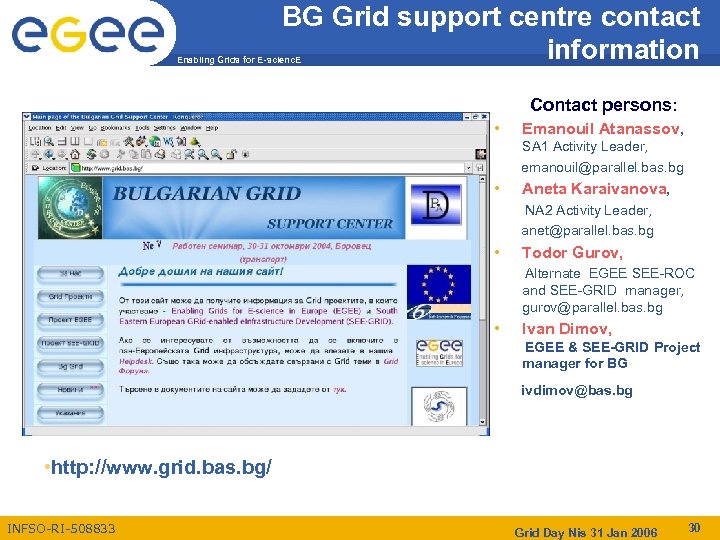 BG Grid support centre contact information Enabling Grids for E-scienc. E Contact persons: •