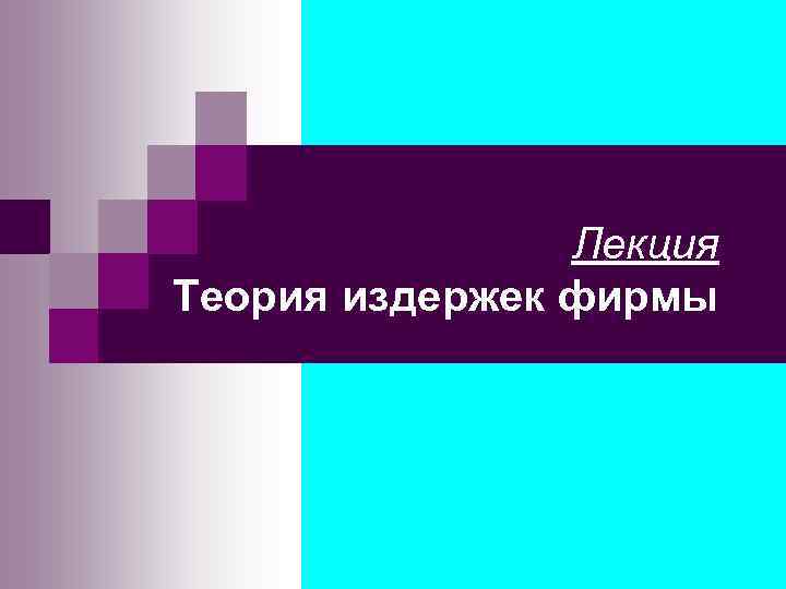 Лекция Теория издержек фирмы 