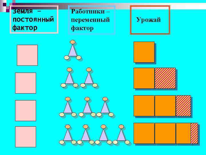 Земля – постоянный фактор Работники – переменный фактор Урожай 