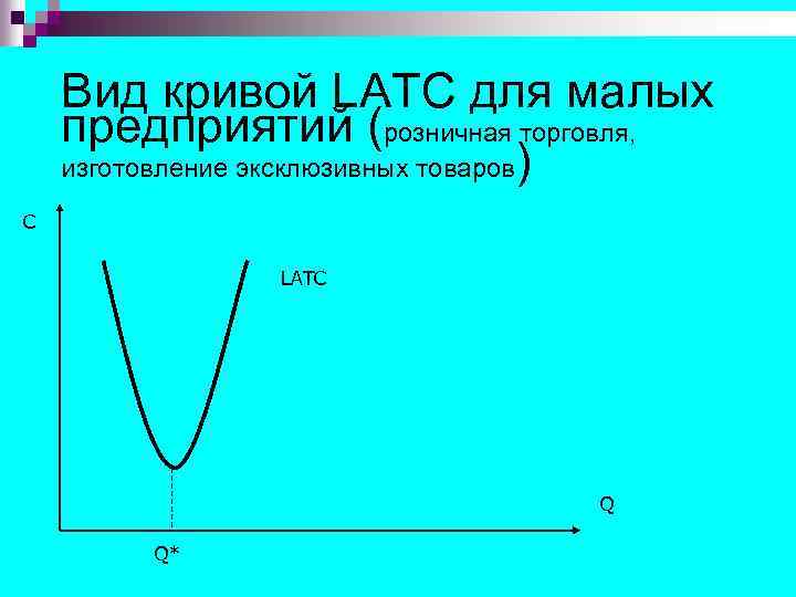 Вид кривой LAТC для малых предприятий (розничная торговля, изготовление эксклюзивных товаров) C LAТC Q