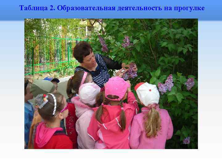  Таблица 2. Образовательная деятельность на прогулке 