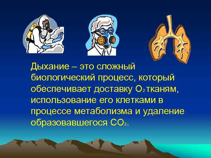 Дыхание – это сложный биологический процесс, который обеспечивает доставку О 2 тканям, использование его