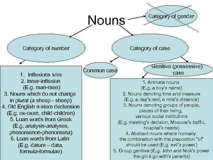 Nouns Category of number 1. Inflexions s/es 2. Inner-inflexion (E. g. man-men) 3. Nouns