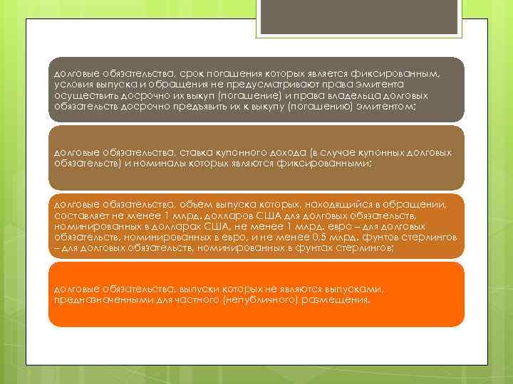 долговые обязательства, срок погашения которых является фиксированным, условия выпуска и обращения не предусматривают права