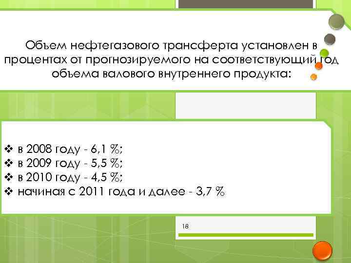 Объем нефтегазового трансферта установлен в процентах от прогнозируемого на соответствующий год объема валового внутреннего