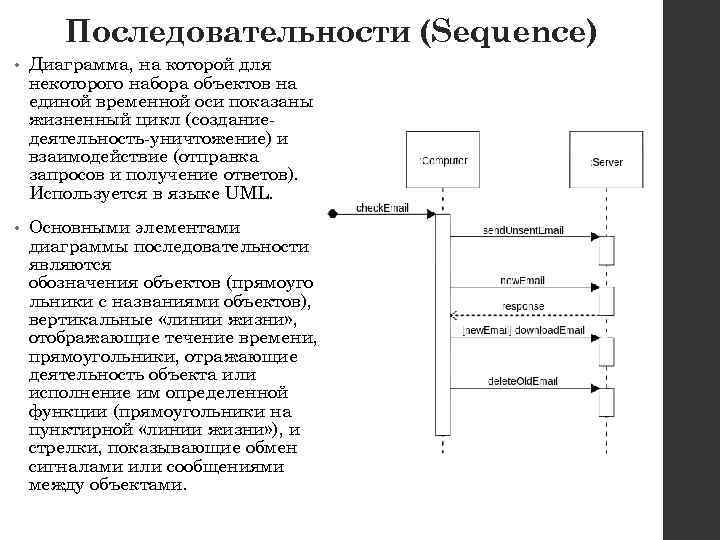 Последовательности (Sequence) • Диаграмма, на которой для некоторого набора объектов на единой временной оси