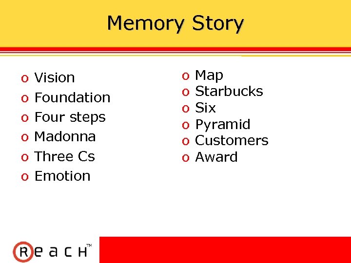 Memory Story ס ס ס Vision Foundation Four steps Madonna Three Cs Emotion ס