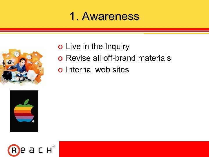 1. Awareness ס Live in the Inquiry ס Revise all off brand materials ס