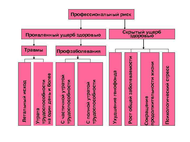 Психологический стресс Сокращение продолжительности жизни Проявленный ущерб здоровью Рост общей заболеваемости Ухудшение генофонда С