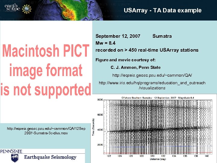 USArray -TA Data example TA Data September 12, 2007 Sumatra Mw = 8. 4