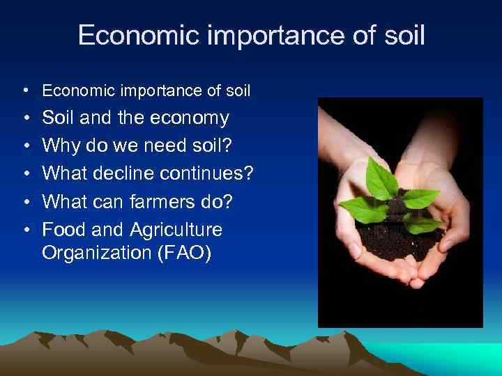 Economic importance of soil • Economic importance of soil • • • Soil and