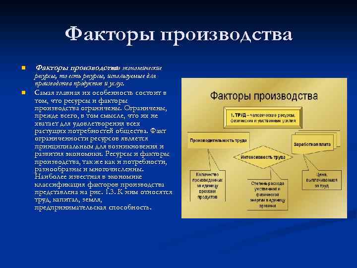 Факторы производства n n Факторы производства экономические - это ресурсы, то есть ресурсы, используемые