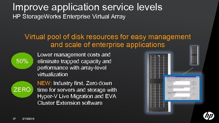 Improve application service levels HP Storage. Works Enterprise Virtual Array Virtual pool of disk