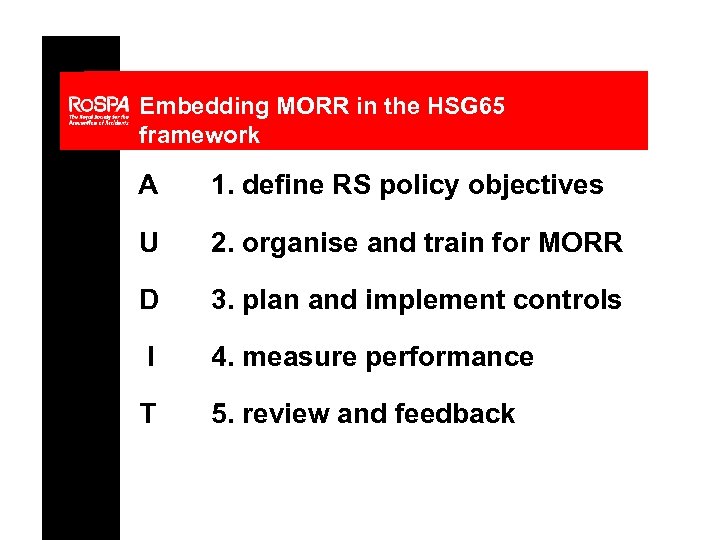 Embedding MORR in the HSG 65 framework A 1. define RS policy objectives U