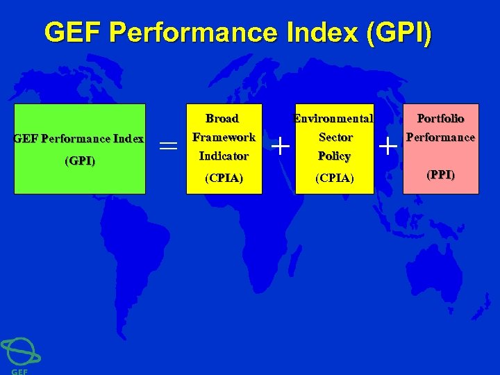 GEF Performance Index (GPI) = Broad Framework Indicator (CPIA) + Environmental Sector Policy (CPIA)