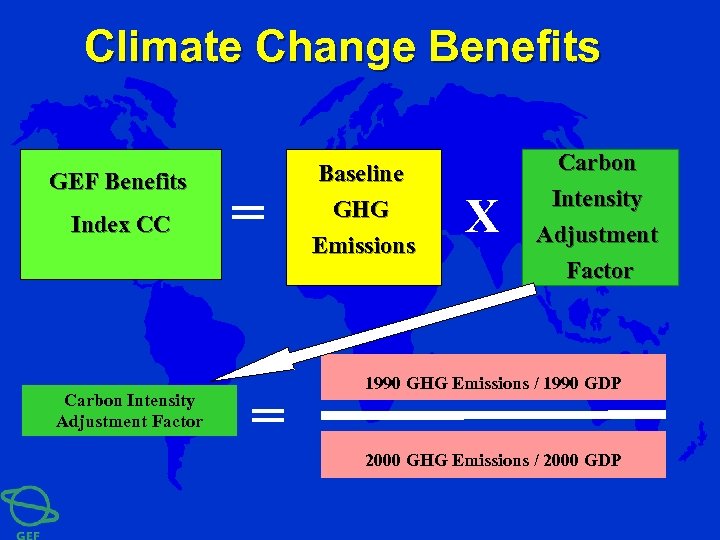 Climate Change Benefits GEF Benefits Index CC Carbon Intensity Adjustment Factor = = Baseline