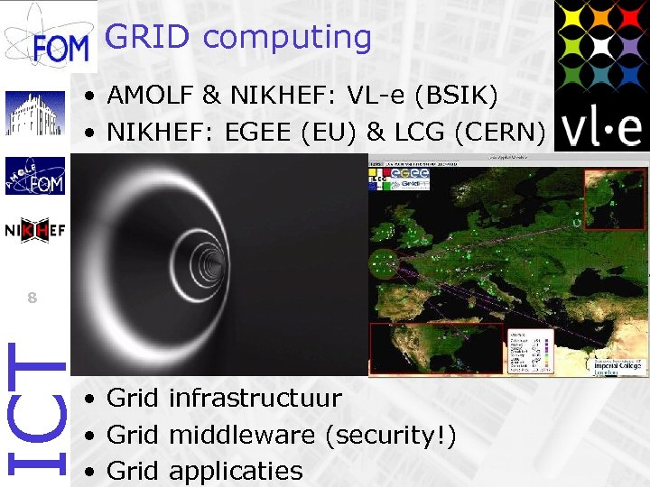 GRID computing • AMOLF & NIKHEF: VL-e (BSIK) • NIKHEF: EGEE (EU) & LCG