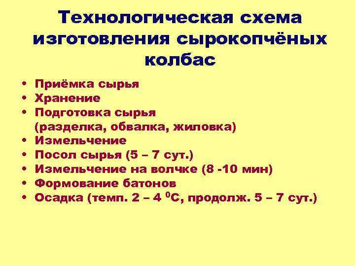 Технологическая схема производства сырокопченой колбасы