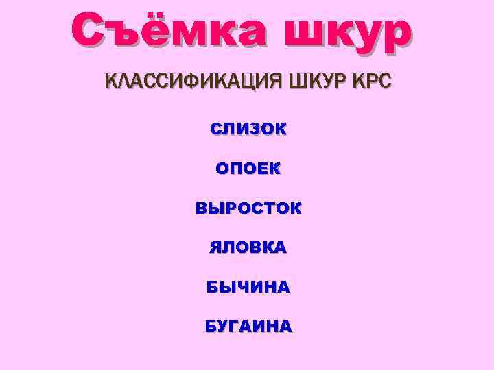 Съёмка шкур КЛАССИФИКАЦИЯ ШКУР КРС СЛИЗОК ОПОЕК ВЫРОСТОК ЯЛОВКА БЫЧИНА БУГАИНА 