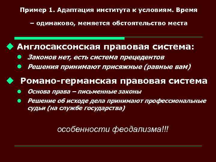 Пример 1. Адаптация института к условиям. Время – одинаково, меняется обстоятельство места u Англосаксонская