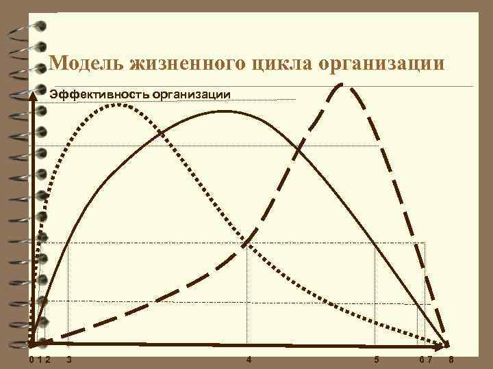 Модель жизненного цикла организации Эффективность организации 012 3 4 5 67 8 