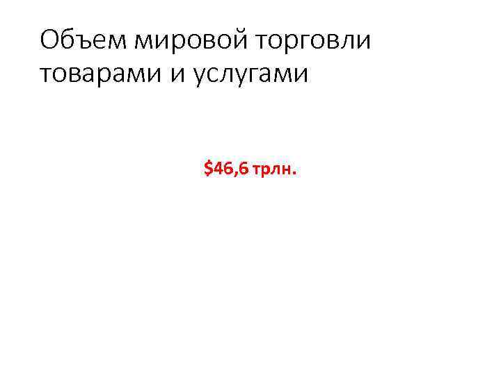 Объем мировой торговли товарами и услугами $46, 6 трлн. 