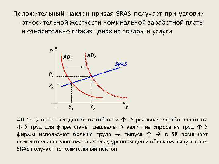 Положительный наклон кривая SRAS получает при условии относительной жесткости номинальной заработной платы и относительно