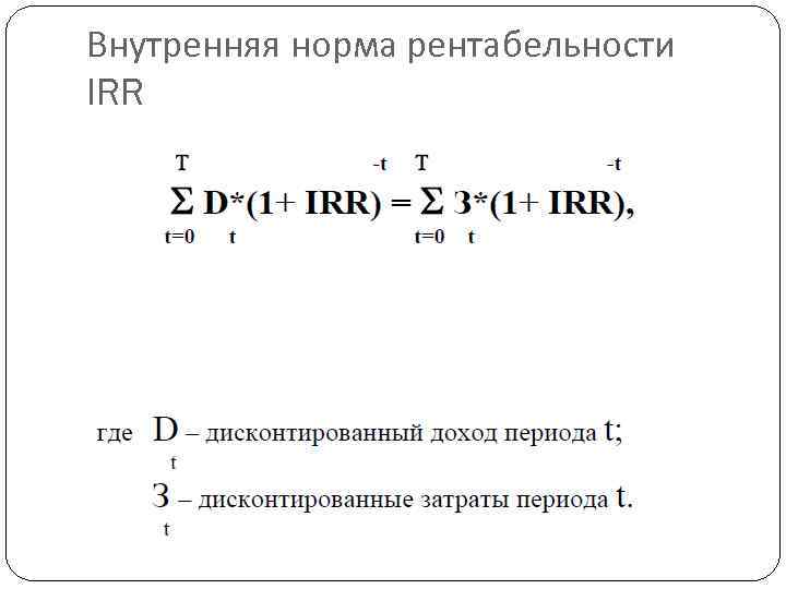 Внутренняя норма рентабельности IRR 