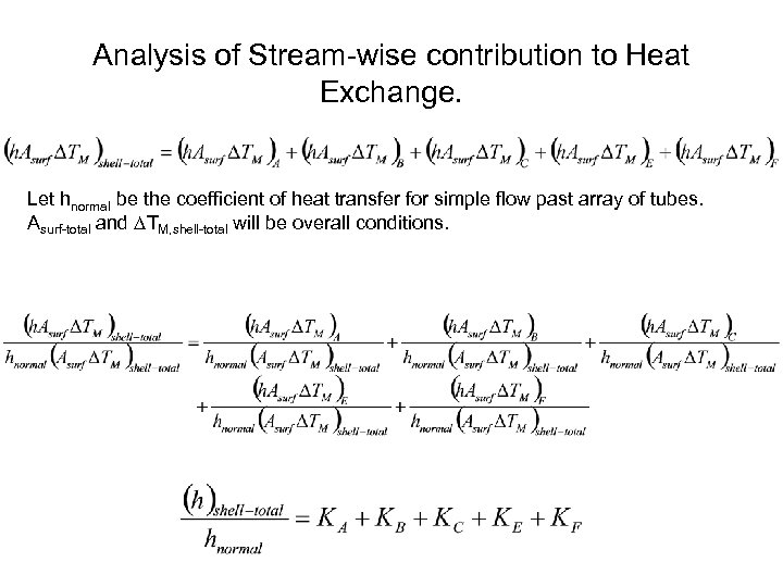 Analysis of Stream-wise contribution to Heat Exchange. Let hnormal be the coefficient of heat