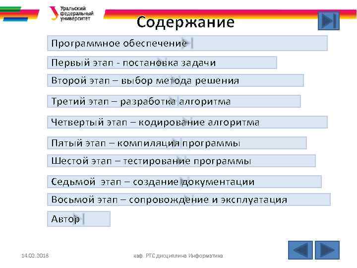 Содержание Программное обеспечение Первый этап - постановка задачи Второй этап – выбор метода решения