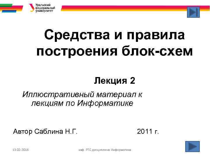 Средства и правила построения блок-схем Лекция 2 Иллюстративный материал к лекциям по Информатике Автор