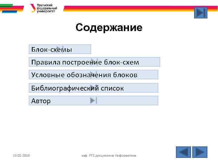 Содержание Блок-схемы Правила построение блок-схем Условные обозначения блоков Библиографический список Автор 13. 02. 2018