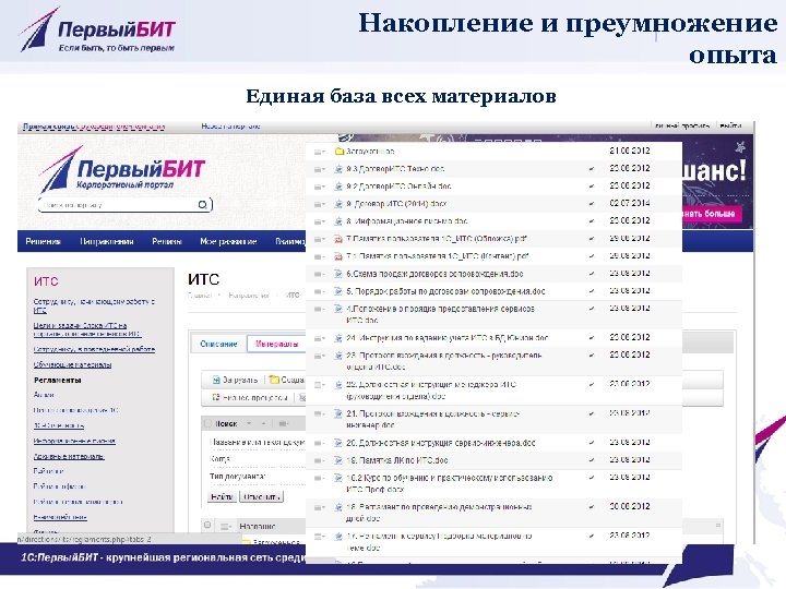 Накопление и преумножение опыта Единая база всех материалов 