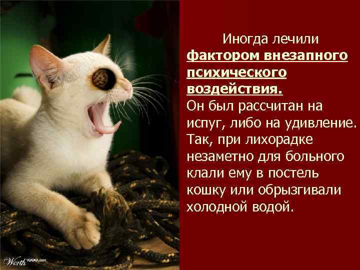 Иногда лечили фактором внезапного психического воздействия. Он был рассчитан на испуг, либо на удивление.