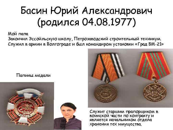 Басин Юрий Александрович (родился 04. 08. 1977) Мой папа Закончил Эссойльскую школу, Петрозаводский строительный