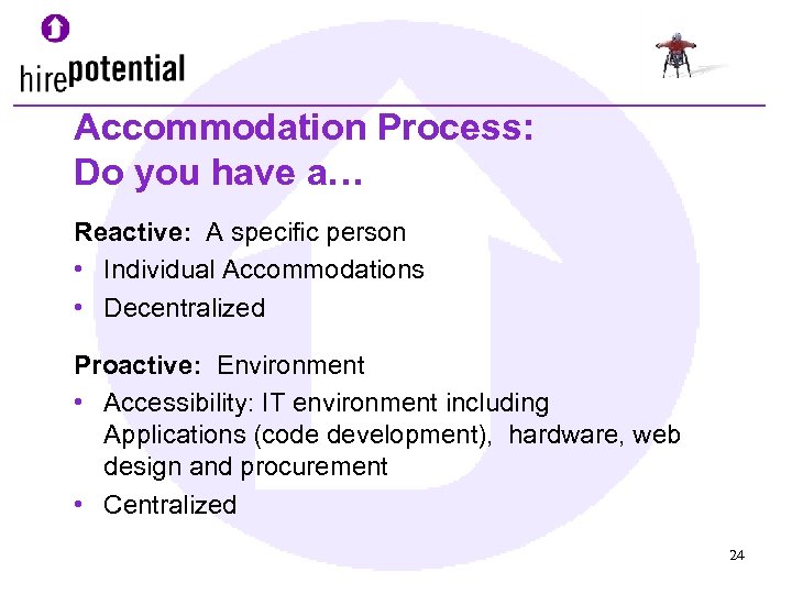 Accommodation Process: Do you have a… Reactive: A specific person • Individual Accommodations •